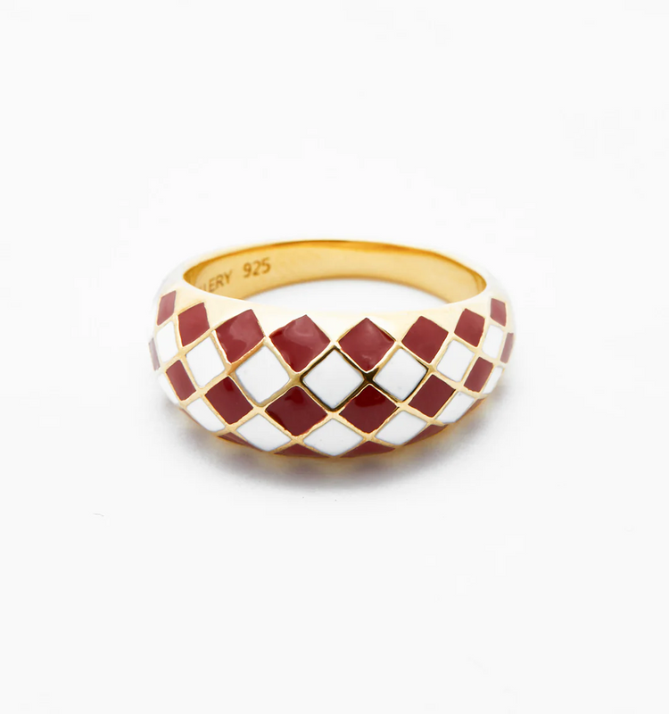 925 Sterling Silver Checker Colorful Ring