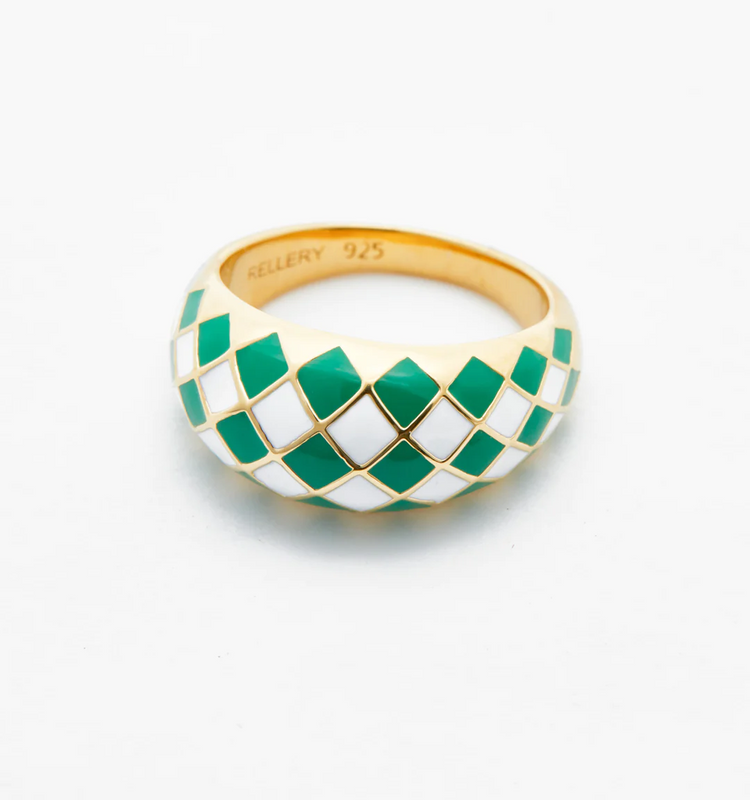 925 Sterling Silver Checker Colorful Ring