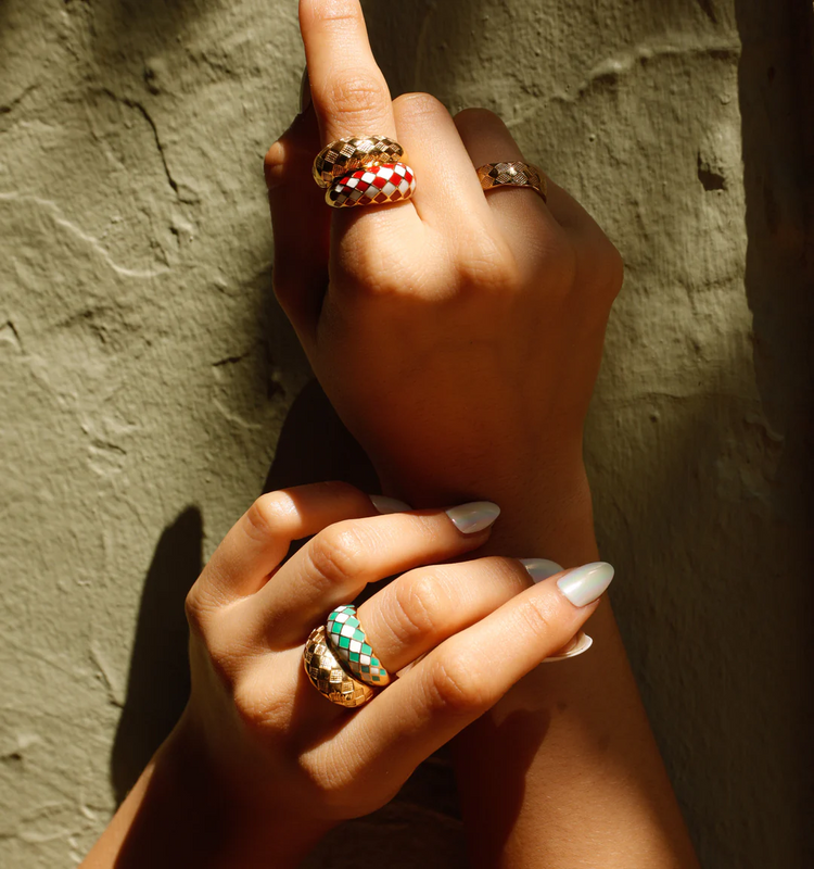 925 Sterling Silver Checker Colorful Ring