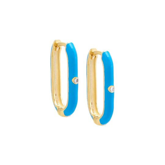 925 Sterling Silver Bezel Colored Enamel Oval Huggie Earring