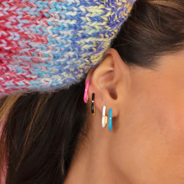 925 Sterling Silver Bezel Colored Enamel Oval Huggie Earring