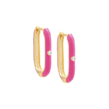 925 Sterling Silver Bezel Colored Enamel Oval Huggie Earring