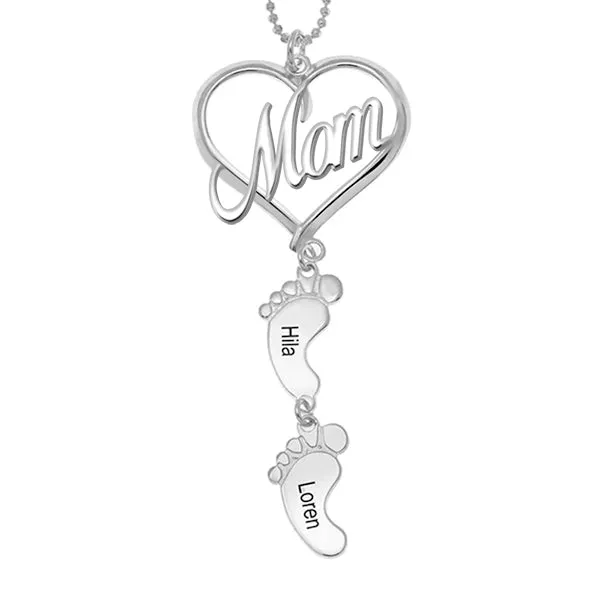 Pendentif en argent sterling 925 pour fête des mères avec pieds de bébé