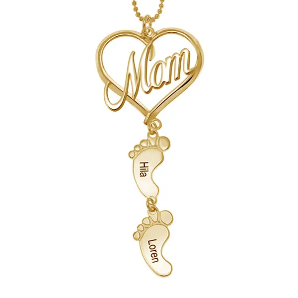Pendentif en argent sterling 925 pour fête des mères avec pieds de bébé