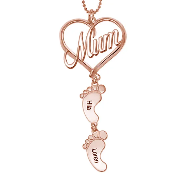 Pendentif en argent sterling 925 pour fête des mères avec pieds de bébé
