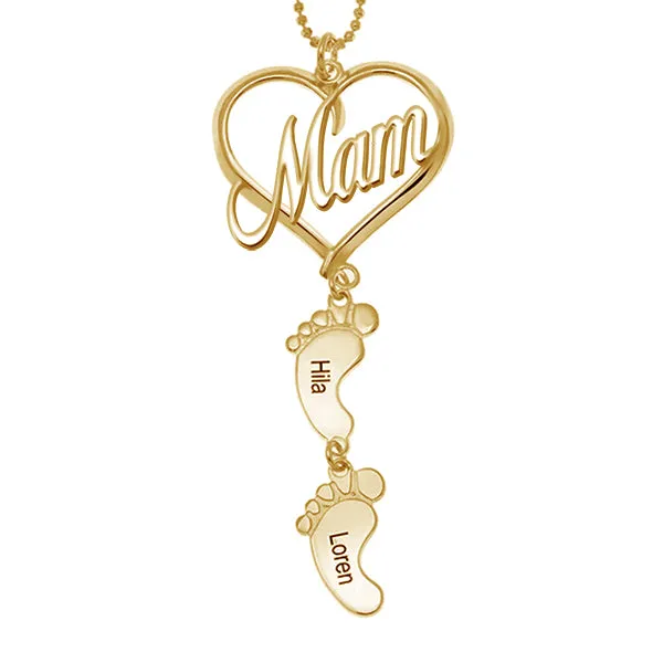 Pendentif en argent sterling 925 pour fête des mères avec pieds de bébé