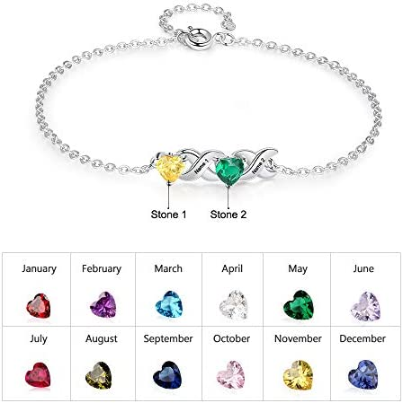 925 Sterling Silver Customized Heart Birthstone Bracelet