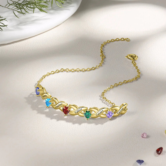 925 Sterling Silver Customized Heart Birthstone Bracelet