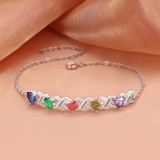 925 Sterling Silver Customized Heart Birthstone Bracelet