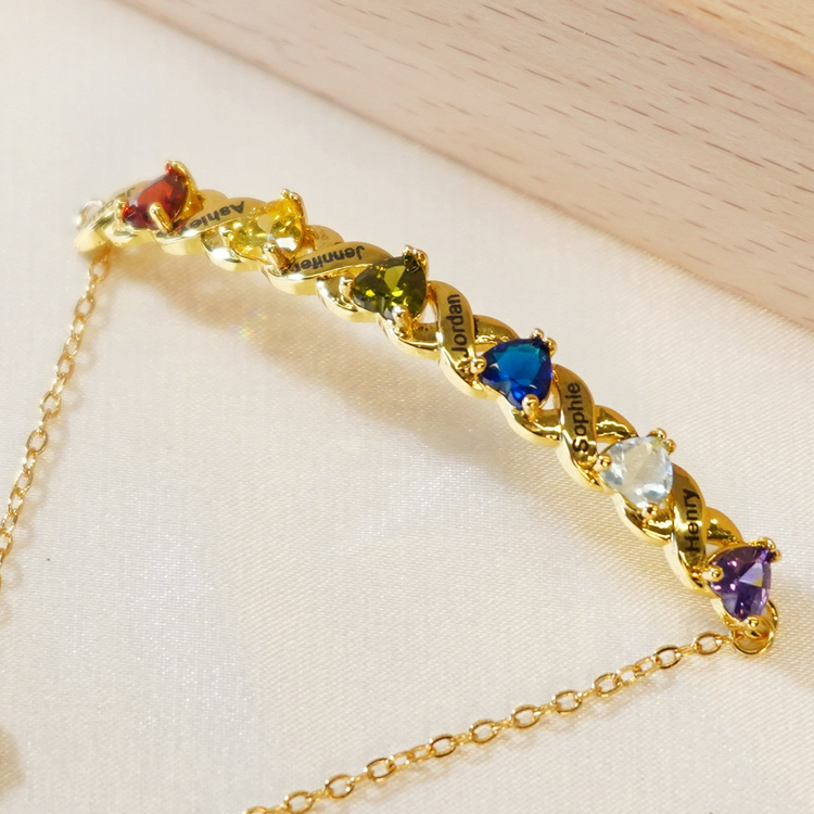925 Sterling Silver Customized Heart Birthstone Bracelet