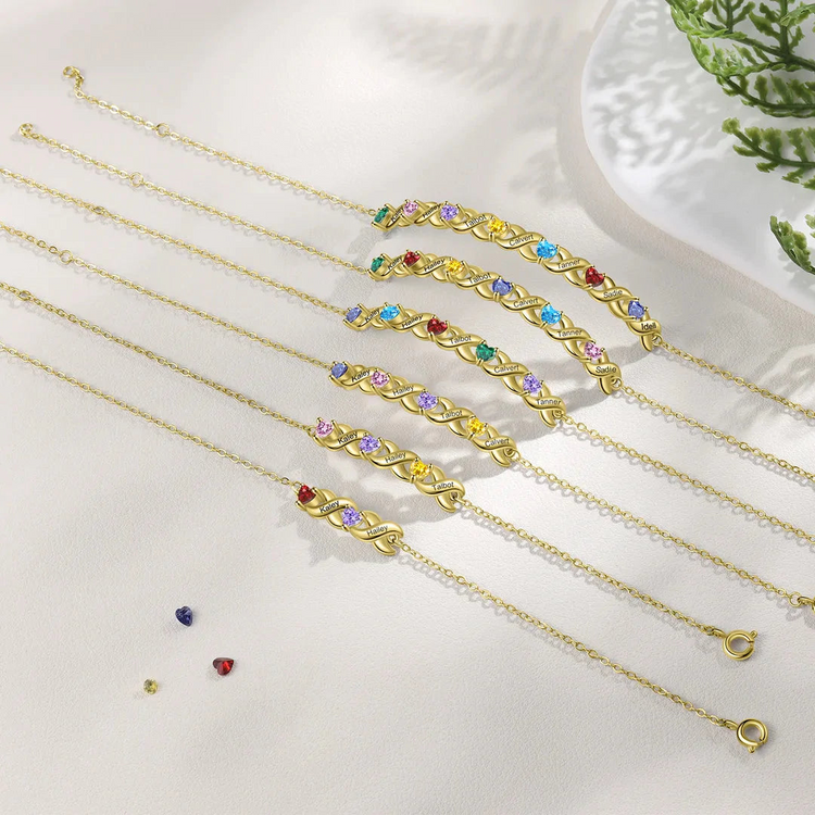 925 Sterling Silver Customized Heart Birthstone Bracelet