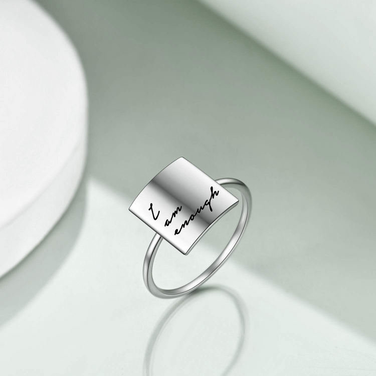 Bague d'inspiration carrée en argent sterling 925 ''Je suis assez''