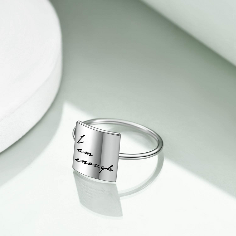 Bague d'inspiration carrée en argent sterling 925 ''Je suis assez''