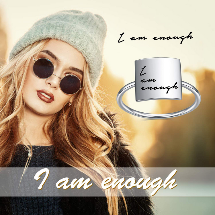 Bague d'inspiration carrée en argent sterling 925 ''Je suis assez''