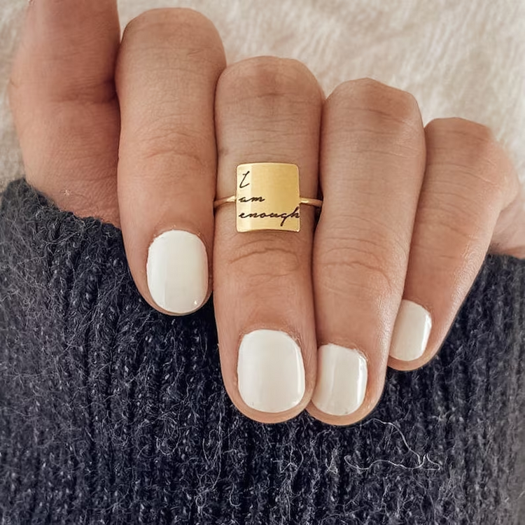 Bague d'inspiration carrée en argent sterling 925 ''Je suis assez''