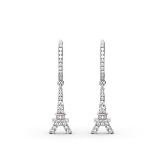 Boucles d'oreilles pendantes en argent sterling 925 Tour Eiffel en argent sterling