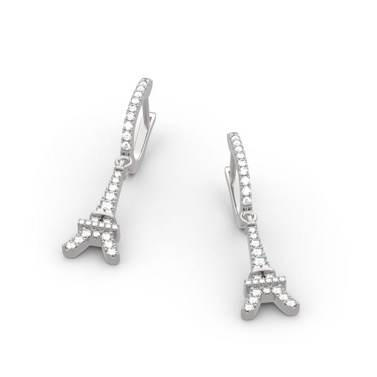 Boucles d'oreilles pendantes en argent sterling 925 Tour Eiffel en argent sterling