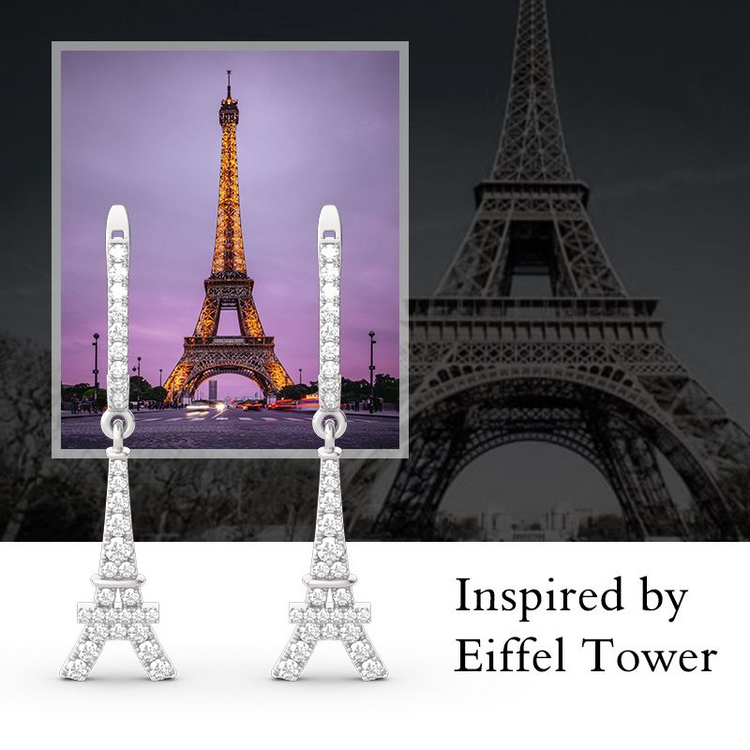 Boucles d'oreilles pendantes en argent sterling 925 Tour Eiffel en argent sterling