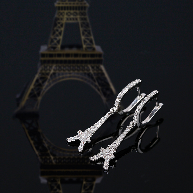 Boucles d'oreilles pendantes en argent sterling 925 Tour Eiffel en argent sterling