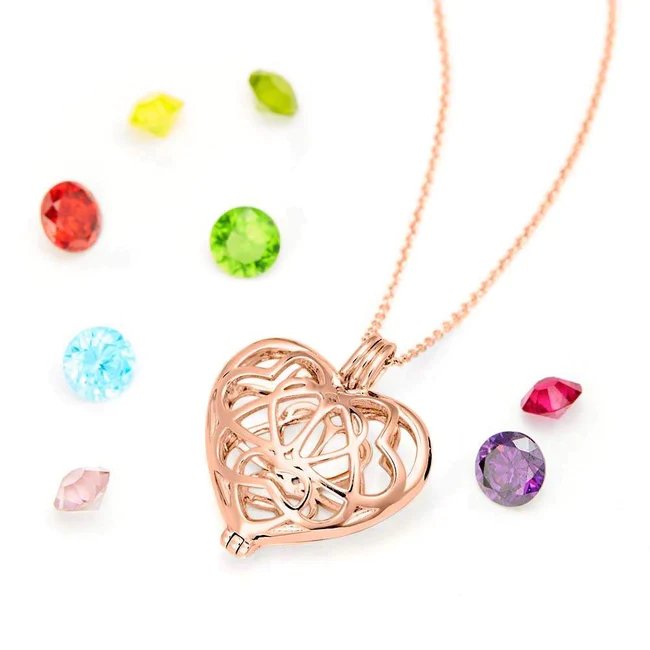 925 Sterling Silber ineinandergreifende Herzen Geburts stein Rose Gold Medaillon