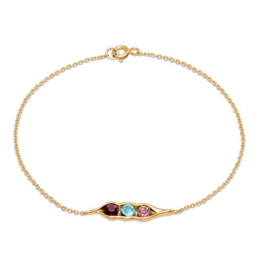 925 Sterling Silver Birthstone Pea in a Pod Gold Bracelet