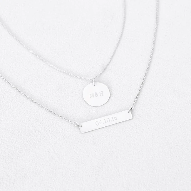 925 Sterling Silver Custom Date Rose Gold Bar Necklace
