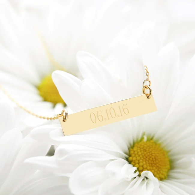 925 Sterling Silver Custom Date Rose Gold Bar Necklace