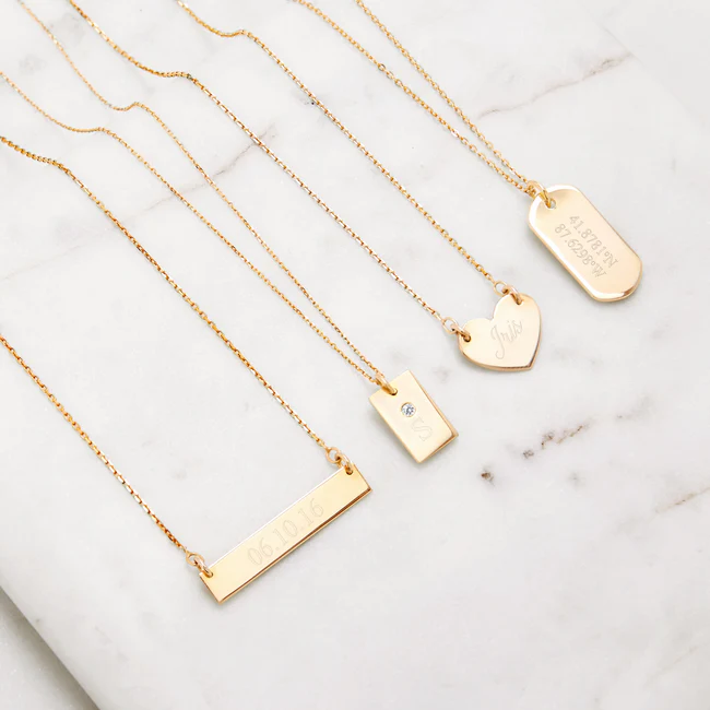 925 Sterling Silver Custom Date Rose Gold Bar Necklace