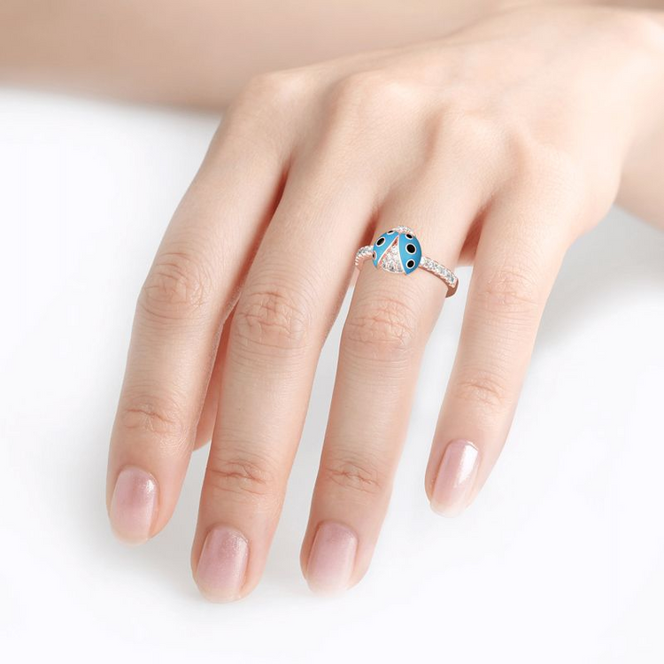 925 Sterling Silver Lucky Blue Ladybug Sterling Silver Ring