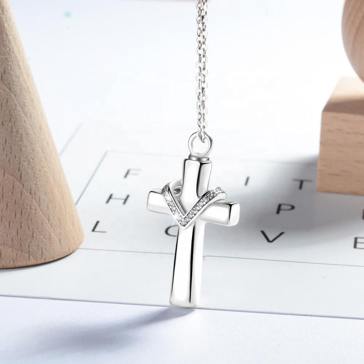 925 Sterling Silver Memorial Keepsake Cross Ash Cremation Necklace, Urn Necklace - onlyone