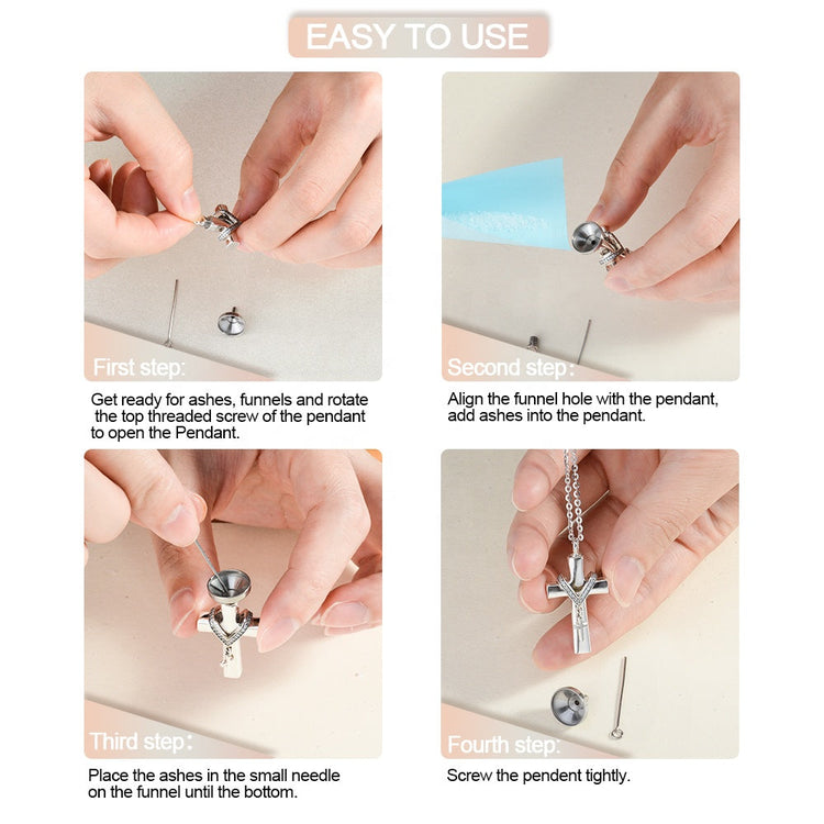 925 Sterling Silver Memorial Keepsake Cross Ash Cremation Necklace, Urn Necklace - onlyone