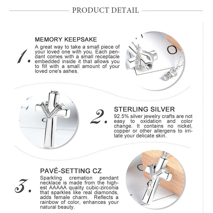 925 Sterling Silver Memorial Keepsake Cross Ash Cremation Necklace, Urn Necklace - onlyone