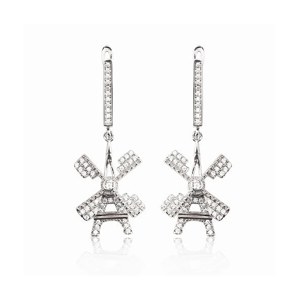 925 Sterling Silver Windmill Earrings With Rotating Inlay 3A Zirconia Pendant