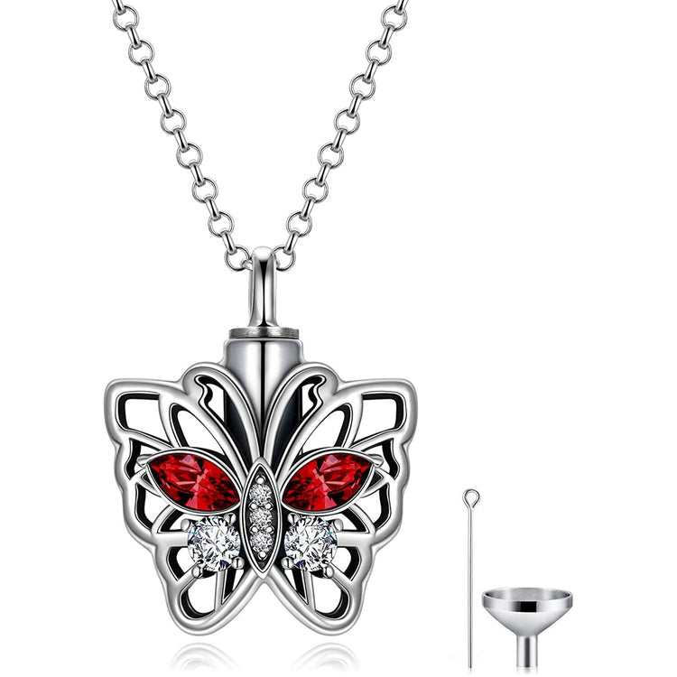 925 Sterling Silver Butterfly Urn Necklace for Ashes, Cremation Keepsake Necklace with Crystal - onlyone