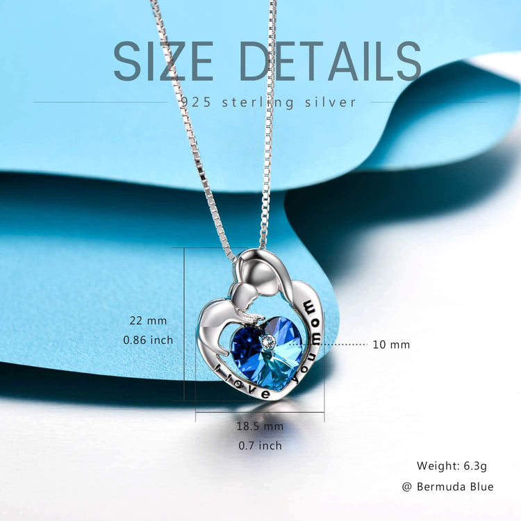 Collier pendentif en cristal en argent sterling 925 Je t'aime maman maman et enfant coeur