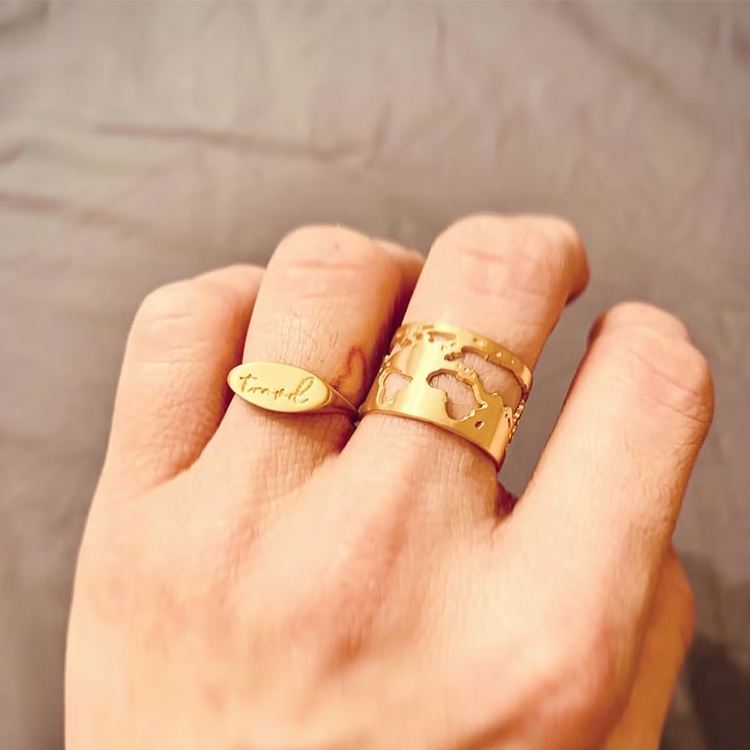 925 Sterling Silver Gold Travel Ring World Map Ring Gift for Teens Graduation