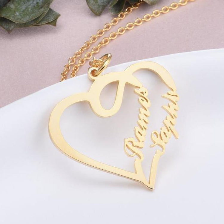 925 Sterling Silver Double Names Heart Name Necklace Nameplate Necklace - onlyone