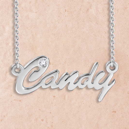 925 Sterling Silver Shining Diamond Name Necklace Nameplate Necklace