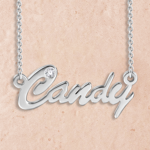 Collier avec plaque signalétique en argent sterling 925 avec diamants brillants