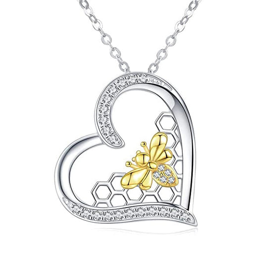 925 Sterling Silver Bee Heart Pendant Necklaces for Women Mother's Day Gifts for Her - onlyone