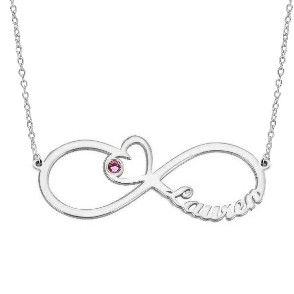 925 argent sterling infini pierre de naissance coeur personnalisé nom collier plaque signalétique collier cadeau pour elle