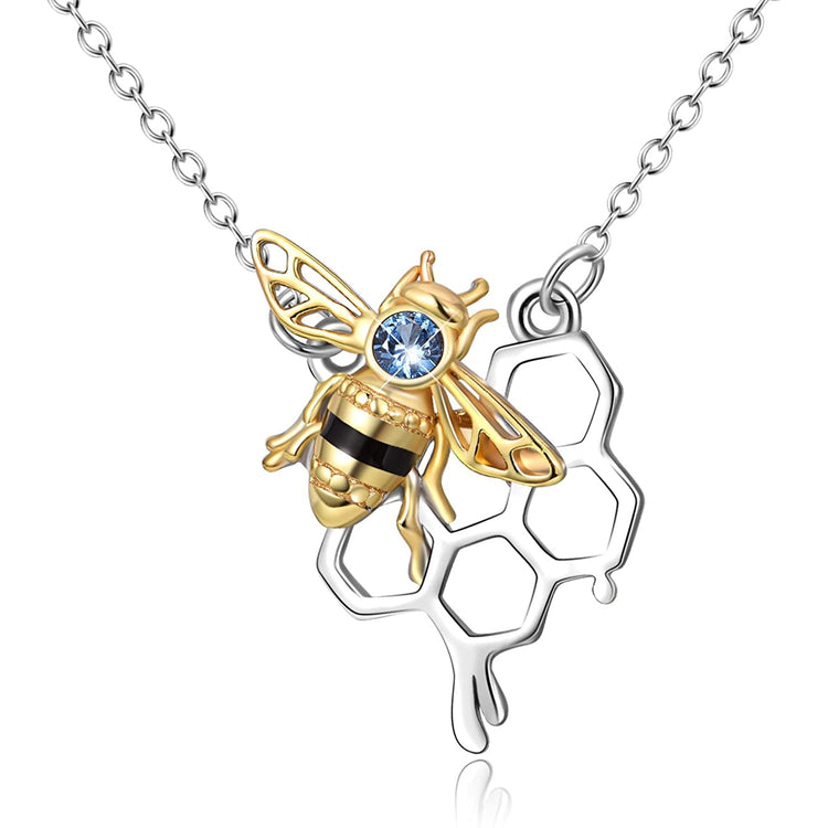 925 Sterling Silver Honey Bumble Bee Necklace with Honeycomb, Fine Jewelry Gift for Women - onlyone