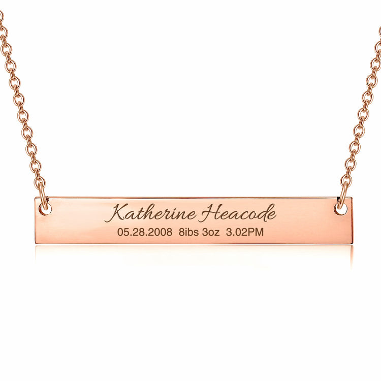 925 Sterling Silver Personalized Custom Name / Coordinate / Anniversary Date Engraved Bar Necklace - onlyone