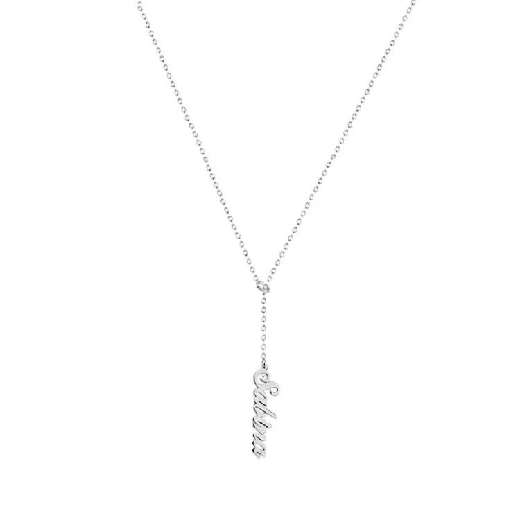 925 Sterling Silber Vertikales Lariat Multi Namen Y Stil Namensschild Halskette