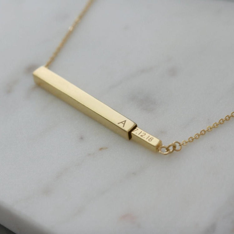 925 Sterling Silver Personalized Secret Message Horizontal 3D Bar Necklace