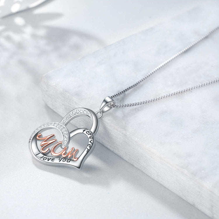 925 Sterling Silver Heart Pendant Necklace for Mom