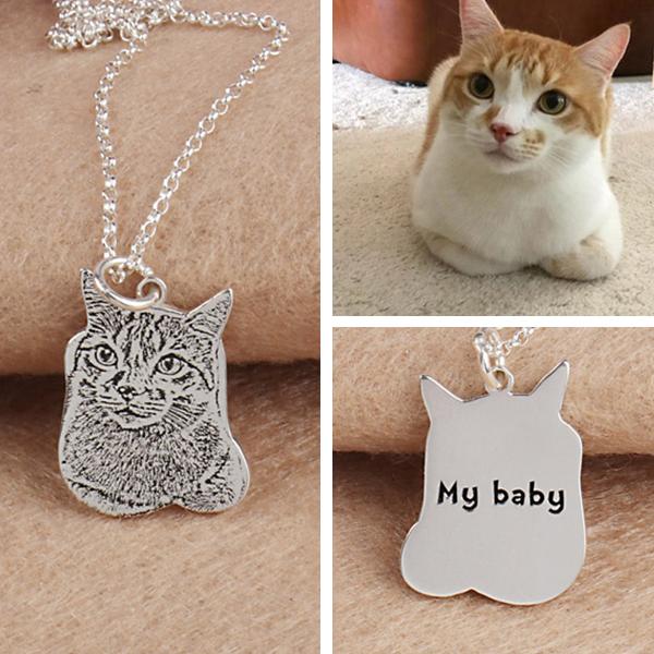 925 Sterling Silver Pets Photo Engraved Necklace Cute Cat/Dog Engraved Necklace - onlyone