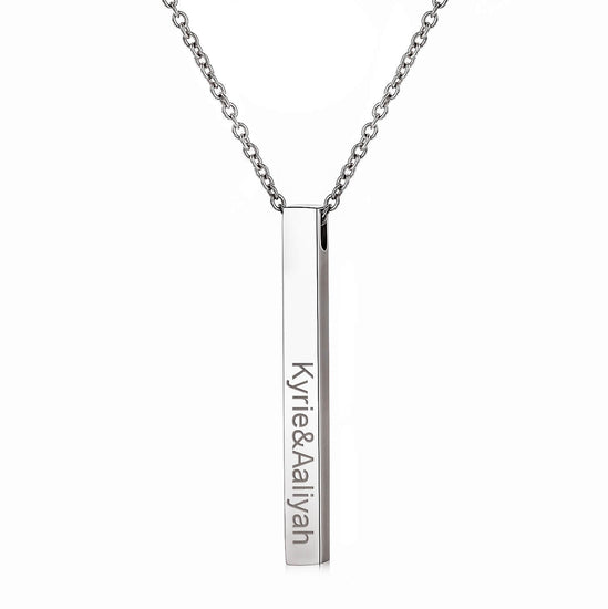 925 Sterling Silver 4 Side Engraved Vertical 3D Bar Name Necklace - onlyone