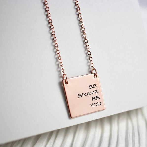 925 Sterling Silver Initial Bar Engraved Square Pendant Necklace