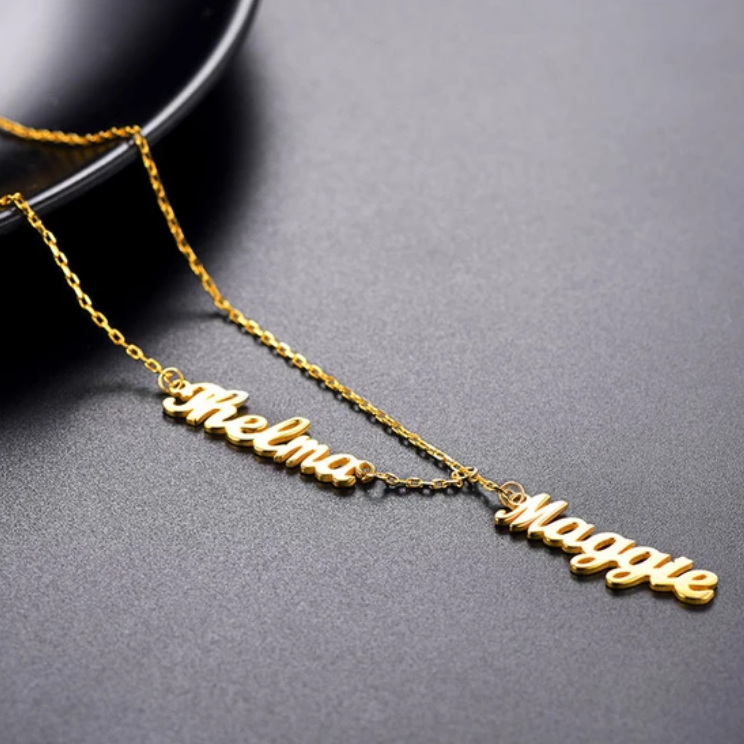 925 Sterling Silber Vertikales Lariat Multi Namen Y Stil Namensschild Halskette